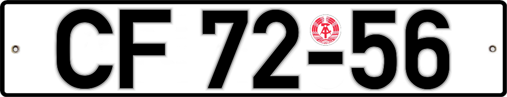 „CF“ für Neubrandenburg im Bezirk Neubrandenburg als amtliches Unterscheidungszeichen auf Kfz-Kennzeichen der DDR im Nummernschild-Museum.