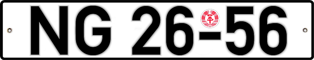 „NG“ für Jena im Bezirk Gera als amtliches Unterscheidungszeichen auf Kfz-Kennzeichen der DDR im Nummernschild-Museum.