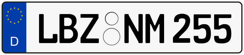 Deutsches Kfz-Kennzeichen mit EU-Kennung mit dem amtlichen Unterscheidungszeichen „LBZ“ für Lübz in Mecklenburg-Vorpommern im Nummernschild-Museum.