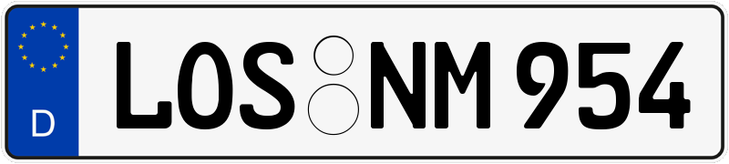 Deutsches Kfz-Kennzeichen mit EU-Kennung mit dem amtlichen Unterscheidungszeichen „LOS“ für Landkreis Oder-Spree in Brandenburg im Nummernschild-Museum.