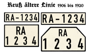 Nummernschilder Reuß ältere Linie 1906 bis 1920