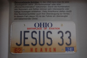 US Nummernschild aus Ohio mit Jesus33