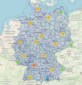Karte deutsche Zulassungsbezirke und Zulassungsstellen