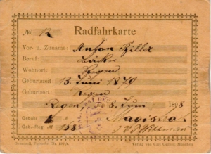 Uralte Radfahrkarte aus Bayern aus dem Jahre 1898