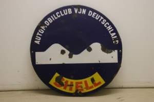 Warnschild Vorsicht Bodenwellen mit Shell Werbung